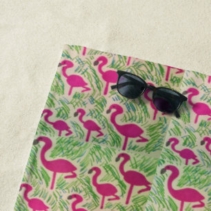 Tropical Flamingos Beach Towel