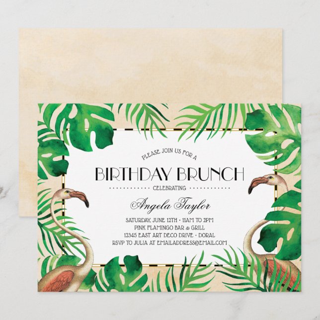 Tropical Flamingos Blush Birthday Invitation (Front/Back)