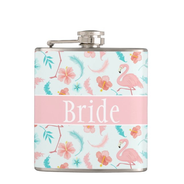 Tropical Flamingos Bride Hip Flask (Front)