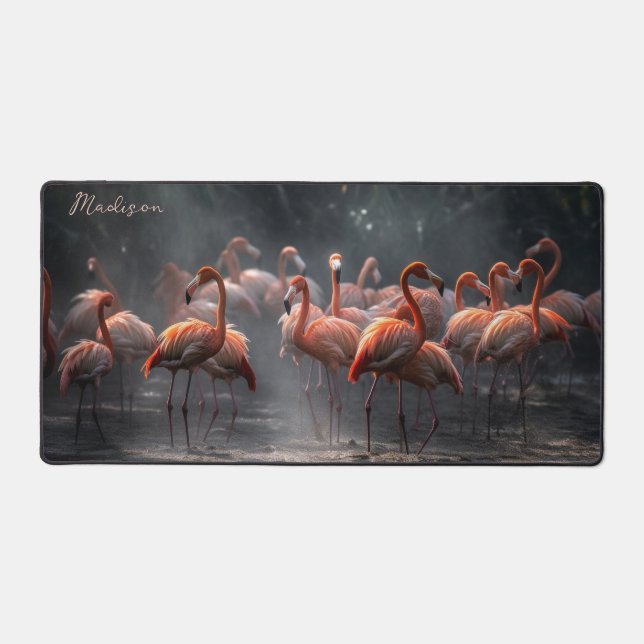 Tropical Flamingos custom name Desk Mat (Front)