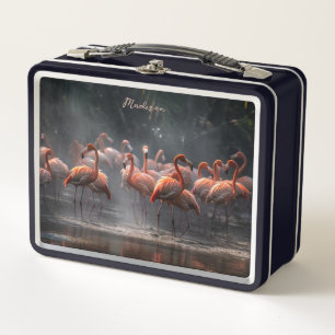 Tropical Flamingos custom name Metal Lunch Box