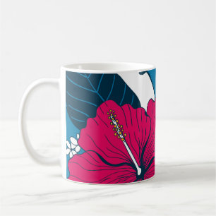 Tropical Flamingos: Hibiscus Plumeria Background. Coffee Mug