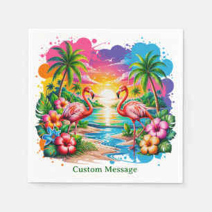 Tropical Flamingos Paradise Sunset Personalised Napkin