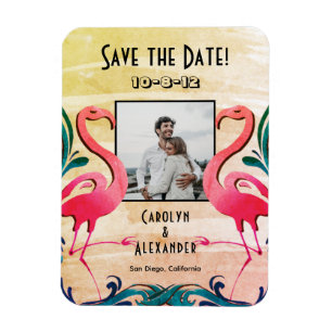 Tropical Flamingos Photo Wedding Save the Date Magnet