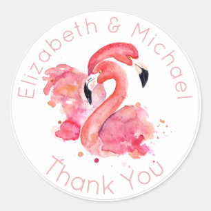 Tropical Flamingos Pink Thank You Favour Packaging Classic Round Sticker