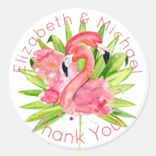 Tropical Flamingos Pink Thank You Favour Packaging Classic Round Sticker