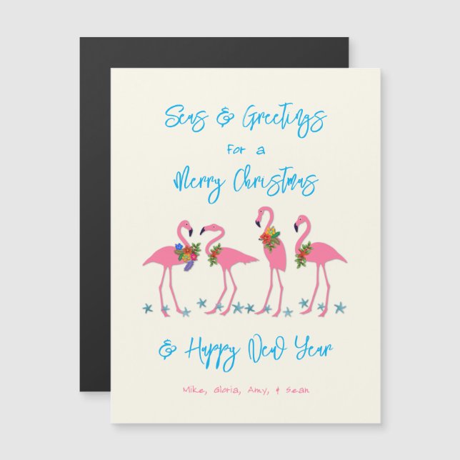 Tropical Flamingos Seas n Greetings Magnetic Cards (Front/Back)