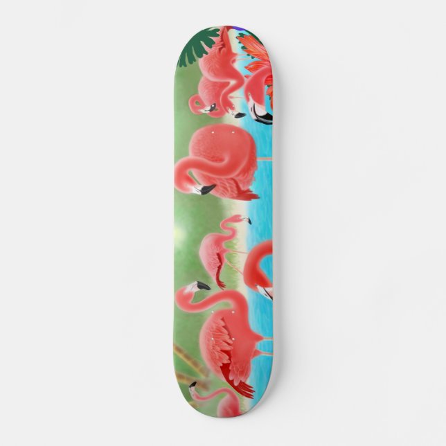 Tropical Flamingos Skateboard (Front)