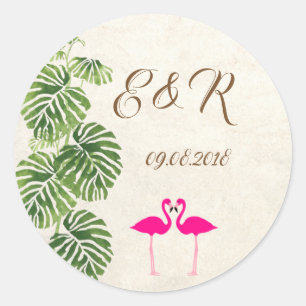 Tropical Flamingos Wedding Classic Round Sticker