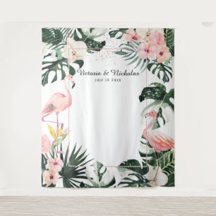 Tropical Flamingos Wedding Photo Booth Backdrop Tapestry