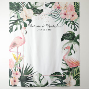 Tropical Flamingos Wedding Photo Booth Backdrop Tapestry