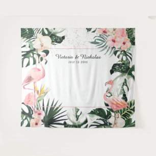 Tropical Flamingos Wedding Photo Booth Backdrop Tapestry