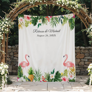 Tropical Flamingos Wedding Photo Booth Backdrop Tapestry