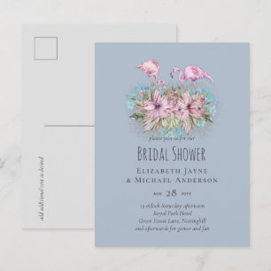 Tropical Flamingos Wedding Postcard