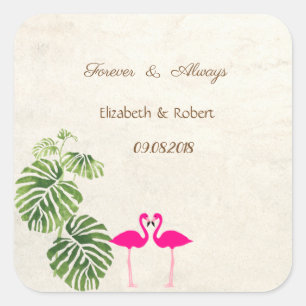 Tropical Flamingos Wedding Square Sticker