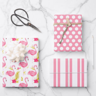 Tropical Flamingos Wrapping Paper Set of 3