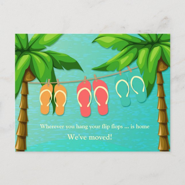 Tropical Flip Flops, New Address Announcement Postcard (Front)