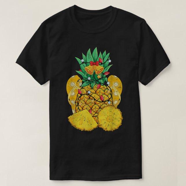 Tropical Flip Flops Pineapple Xmas Lights Christma T-Shirt (Design Front)