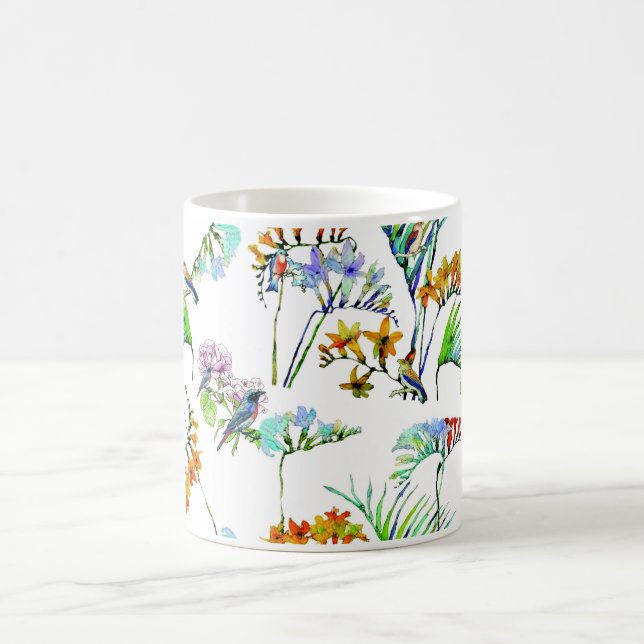 Tropical flora fauna bird flower coffee mug (Center)