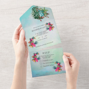 Tropical Flora Paradise All in One Wedding Invite