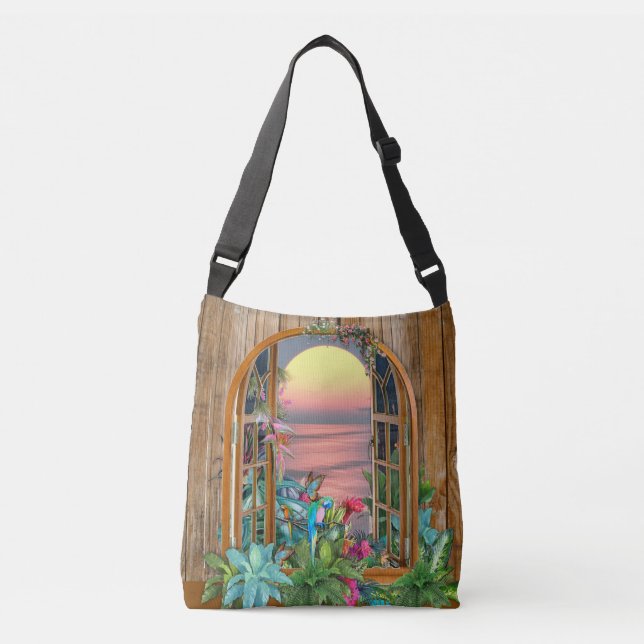 Tropical Flora Paradise at Sunset Crossbody Bag (Front)