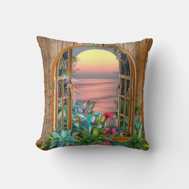 Tropical Flora Paradise at Sunset  Cushion (Front)