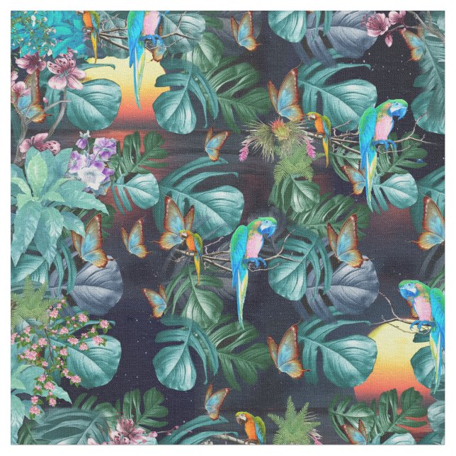 Tropical Flora Paradise at Sunset Fabric (Close Up)