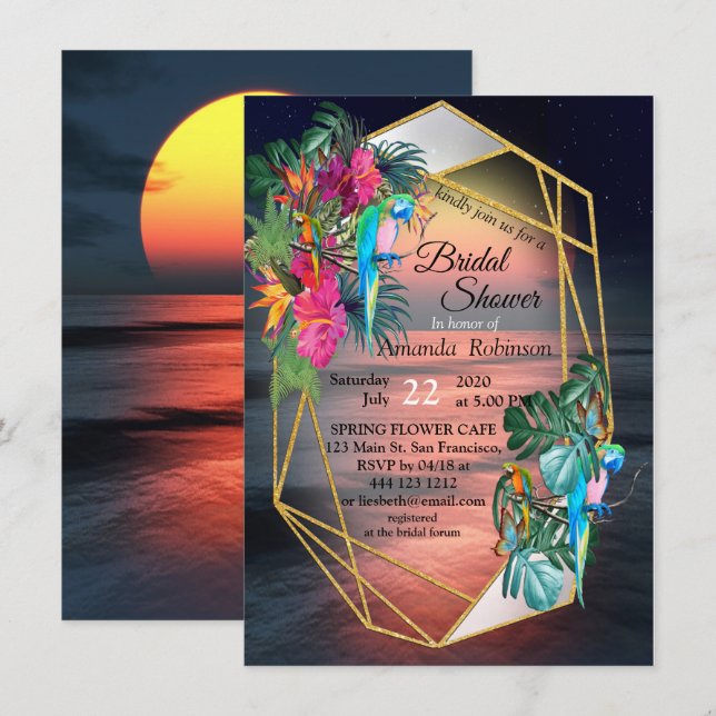 Tropical Flora Paradise at Sunset Invitation (Front/Back)