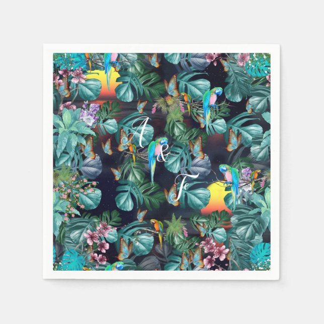 Tropical Flora Paradise at Sunset  Napkin (Front)
