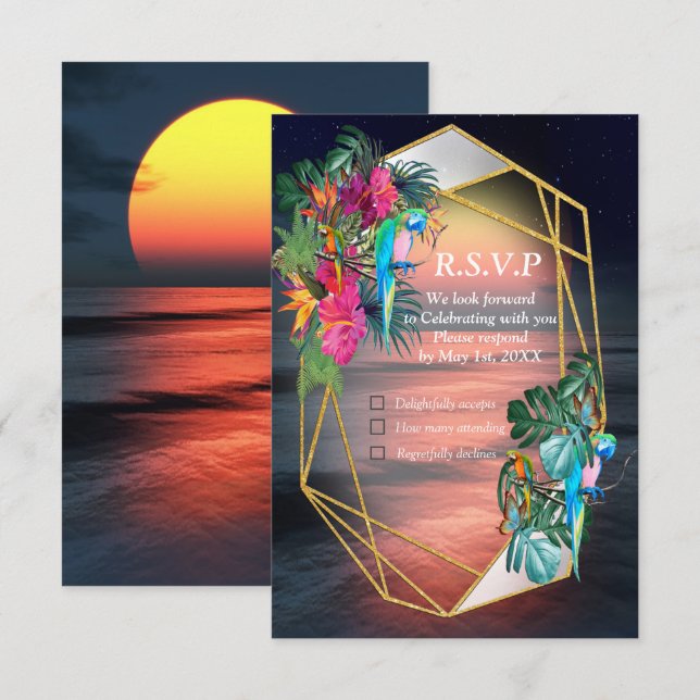Tropical Flora Paradise at Sunset RSVP Card (Front/Back)