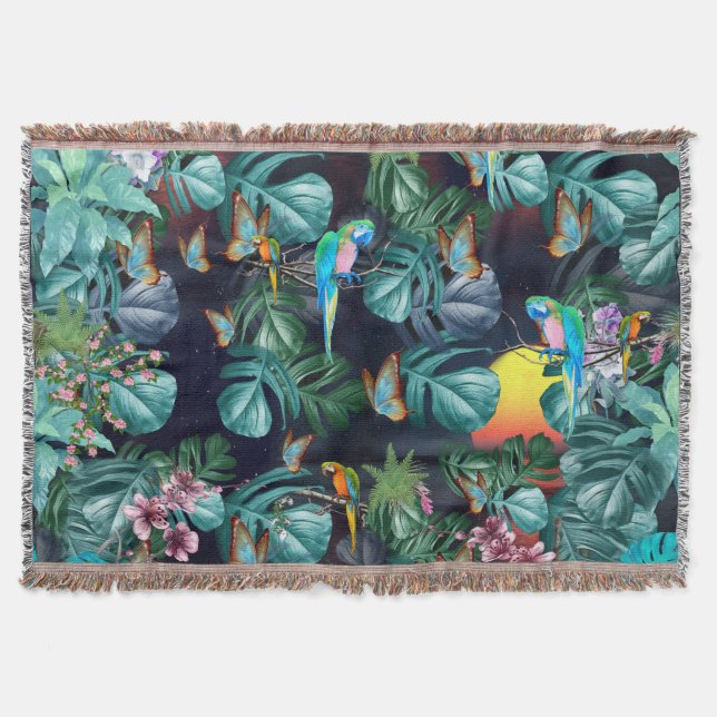Tropical Flora Paradise at Sunset Throw Blanket (Front)