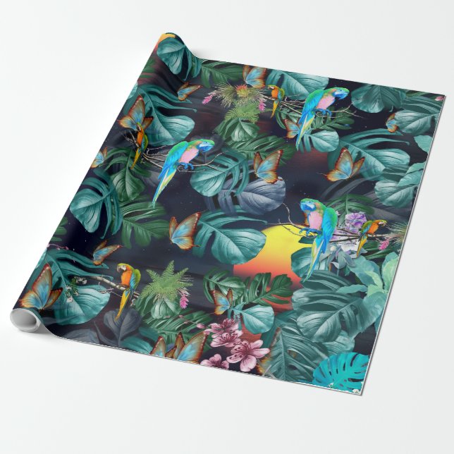 Tropical Flora Paradise at Sunset Wrapping Paper (Unrolled)