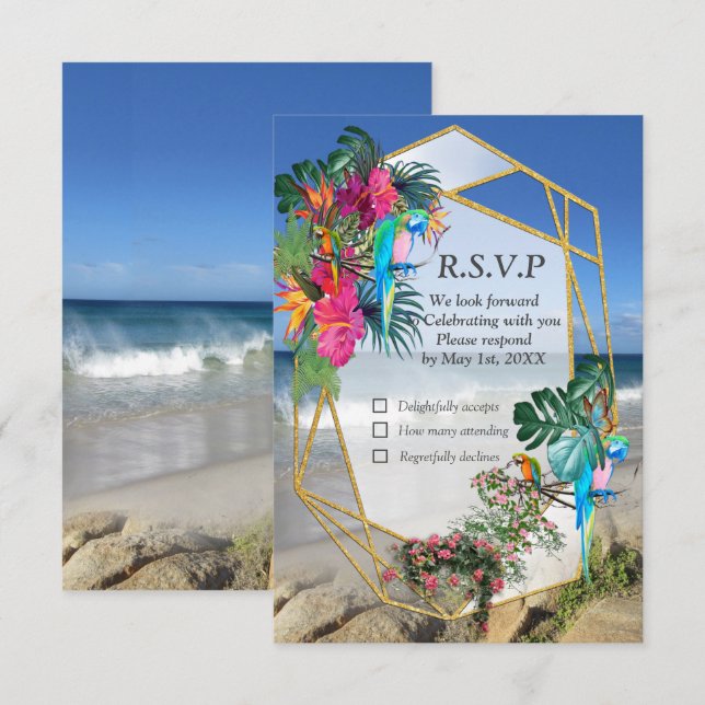 Tropical Flora Paradise Beach Scenery RSVP Card (Front/Back)