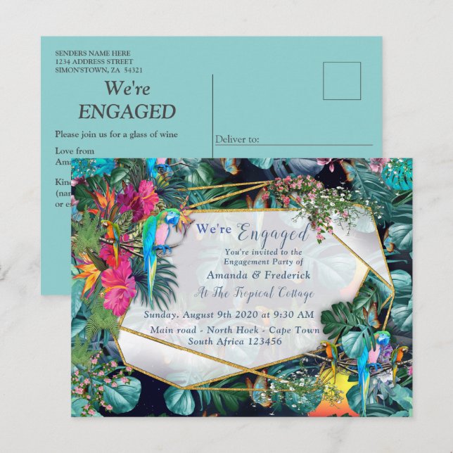 Tropical Flora Paradise & Birds Invitation Postcard (Front/Back)
