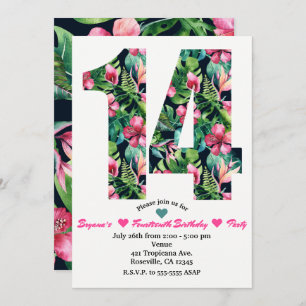 Tropical Floral 14 14th Birthday Party Invitation