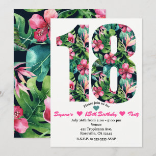Tropical Floral 18 18th Birthday Party Invitation
