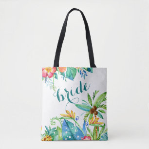 Tropical Floral 2-sided Custom Bride Tote Bag
