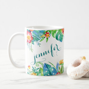 Tropical Floral 2-sided Custom Name Coffee Mug