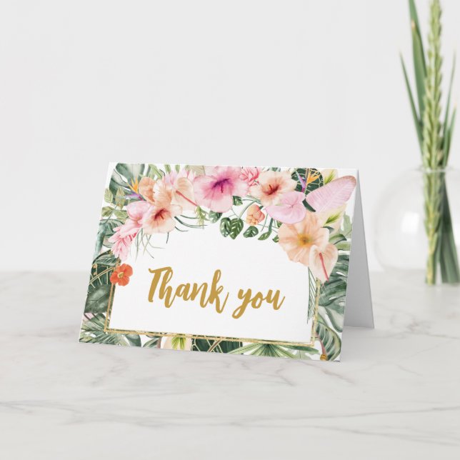 Tropical Floral Aloha Baby Shower  Thank You Card (Front)