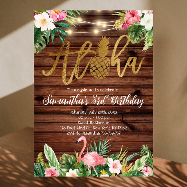 Tropical Floral Aloha Birthday Flamingo Party Invitation (Creator Uploaded)