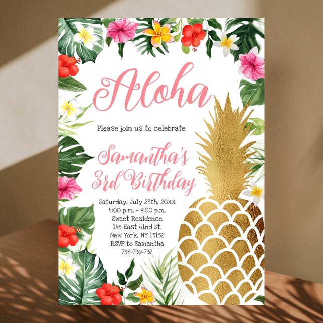 Tropical Floral Aloha Birthday Luau Hawaiian Party Invitation (Creator Uploaded)
