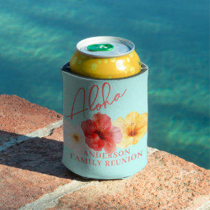 Tropical Floral Aloha Family Reunion Can Cooler