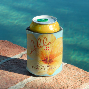Tropical Floral Aloha Family Reunion Can Cooler