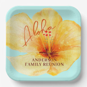 Tropical Floral Aloha Family Reunion Paper Plate