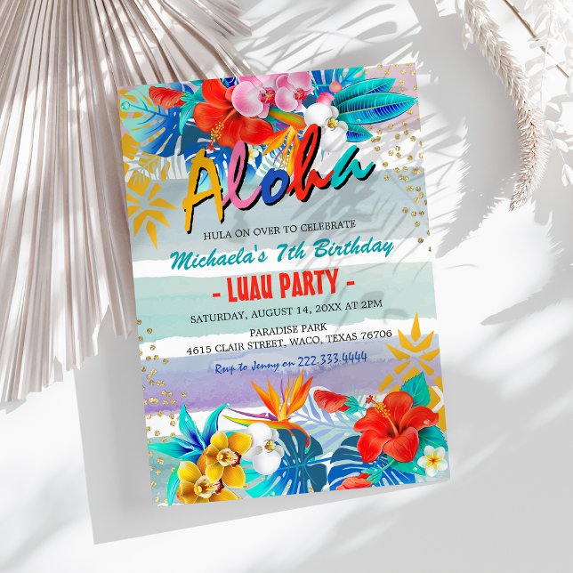 Tropical Floral Aloha Luau Birthday Party Invitation (Creator Uploaded)