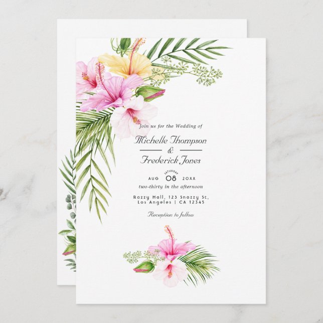Tropical Floral Aloha QR Code RSVP Wedding Invitation (Front/Back)