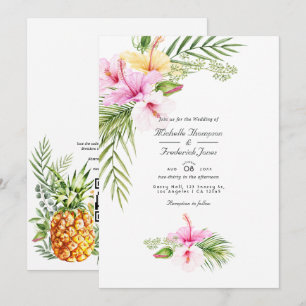 Tropical Floral Aloha QR Code RSVP Wedding Invitation