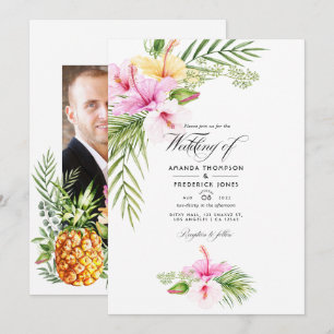 Tropical Floral Aloha Wedding Photo Invitation