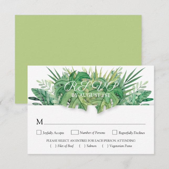 Tropical Floral and Foliage Botanical Wedding RSVP Card (Front/Back)