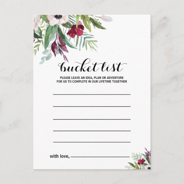 Tropical Floral and Greenery Bucket List Cards (Front)